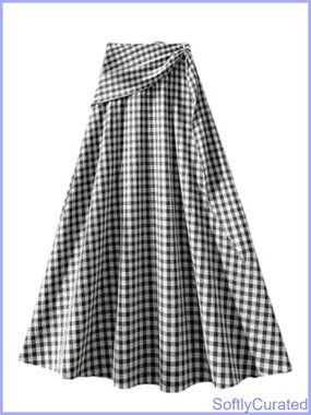 Plaid Gingham Maxi Skirt High Rise A Line Flowy Long Skirt for Women